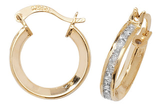 9ct Yellow Gold CZ Set Hoop Earrings