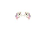9ct Yellow Gold Unicorn Enamel Studs