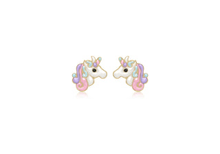 9ct Yellow Gold Unicorn Enamel Studs
