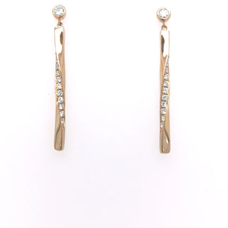 9ct Yellow Gold 0.35ct Diamond Set Drop Bar Earrings