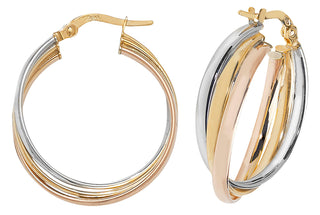 9ct Tri-colour Gold Hoops Earrings