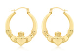 9ct Yellow Gold Claddagh Hoop Earrings