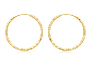 9ct Yellow Gold Textured Creole Hoop Earrings