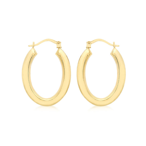 9K Yellow Gold Polished Oval Hoop Creole Earrings
