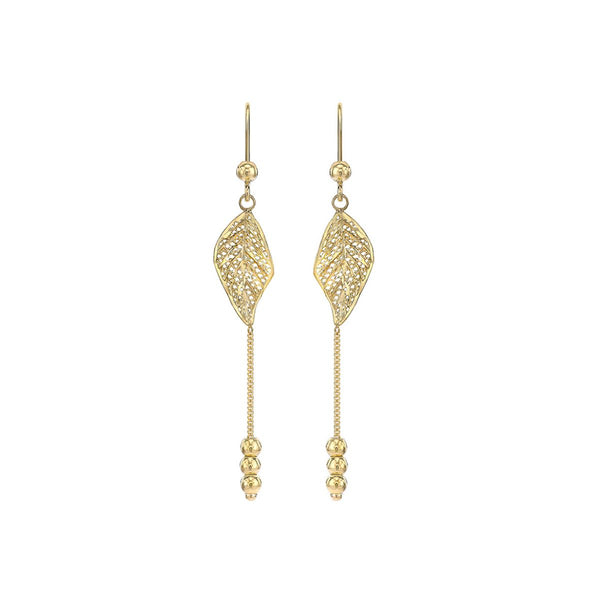 9K Yellow Gold Leaf & Chain Drop Earrings