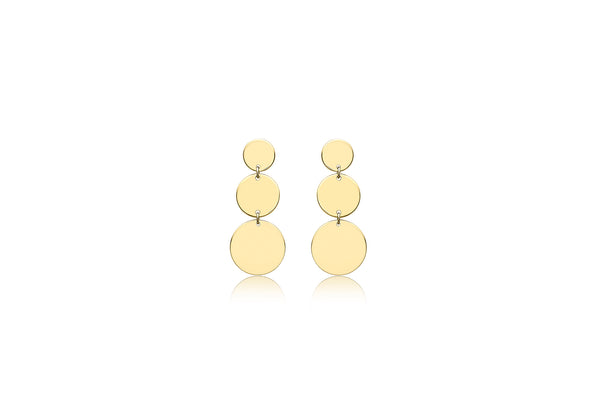9ct Yellow Gold Graduated Disc Drop Earrings