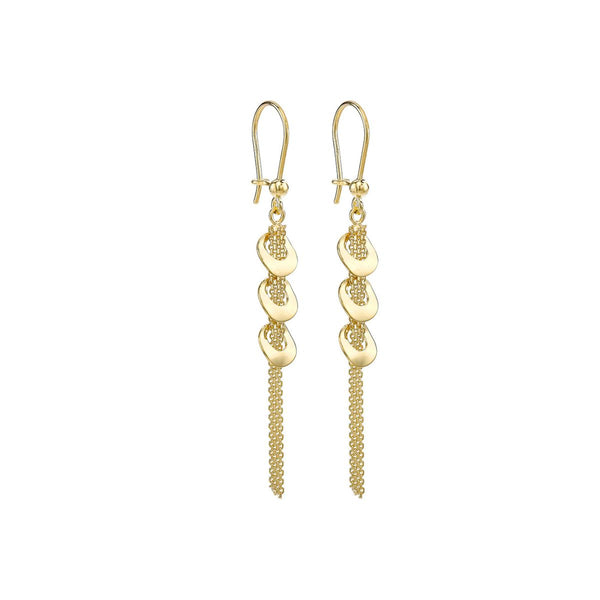 9K Yellow Gold 3-Ring & Bismark-Chain Drop Earrings