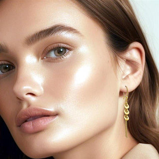 9K Yellow Gold 3-Ring & Bismark-Chain Drop Earrings