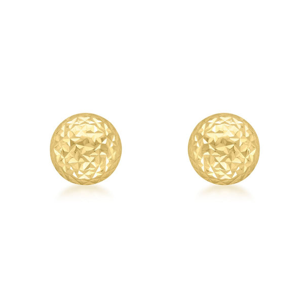 9K Yellow Gold 8mm Diamond Cut Dome Stud Earrings