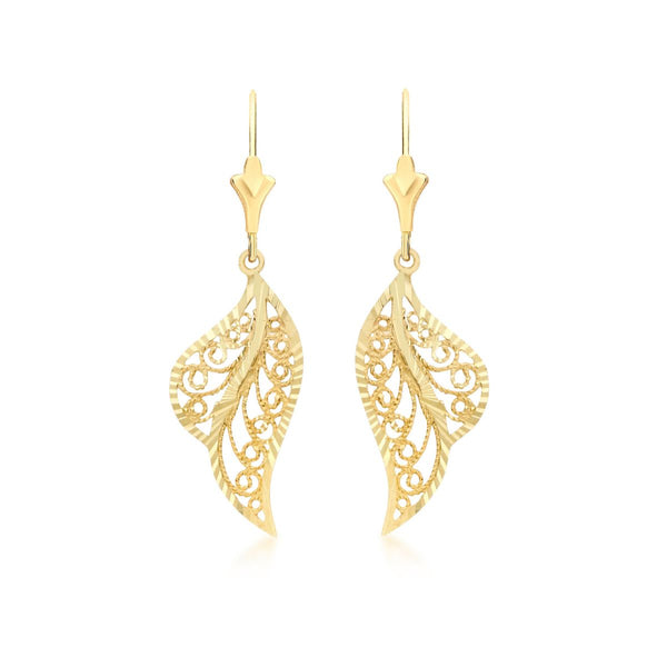 9K Yellow Gold Filigree Drop Earrings