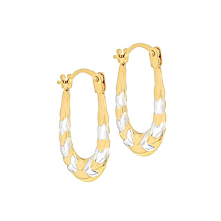 9ct White and Yellow Leaf Creole Hoops