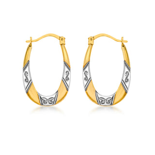 9K Yellow & White Gold Creole Hoop Earrings