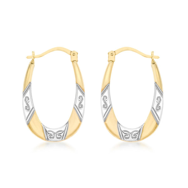 9K Yellow & White Gold Creole Hoop Earrings