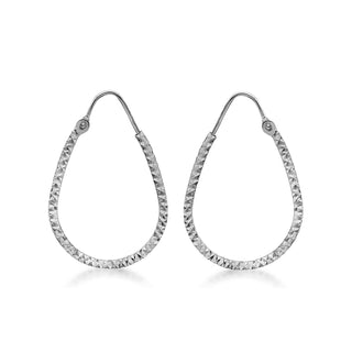 9K White Gold Diamond Cut Teardrop Hoop Earrings