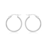 9K White Gold 18mm Diamond Cut Hoop Earrings