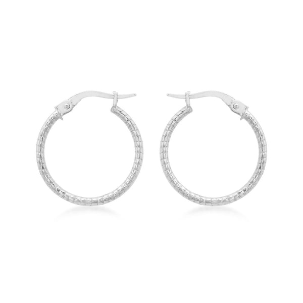 9K White Gold 18mm Diamond Cut Hoop Earrings