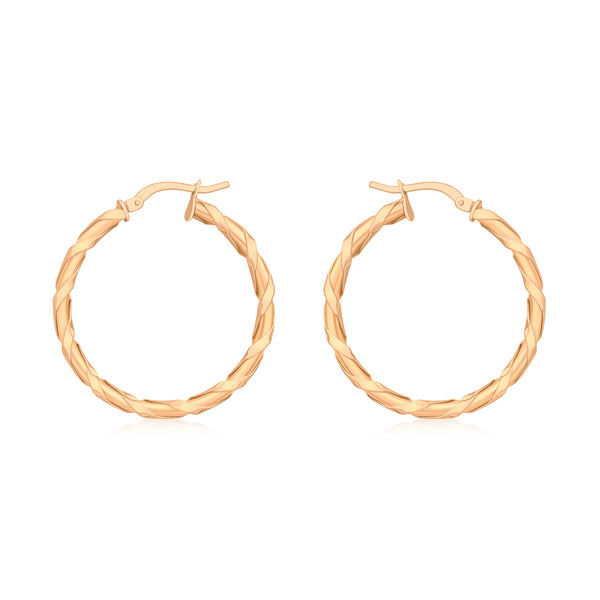 9K Rose Gold Twist Hoop Earrings