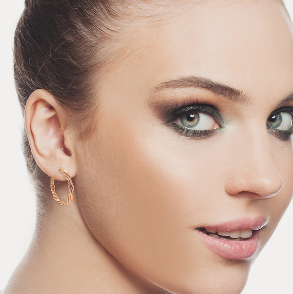 9K Rose Gold Twist Hoop Earrings