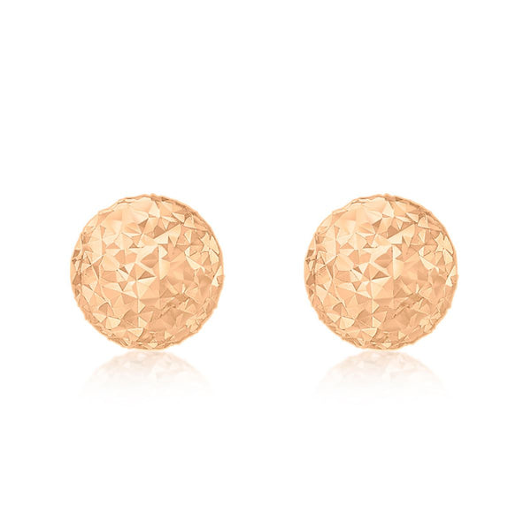 9K Rose Gold 6mm Diamond Cut Ball Stud Earrings