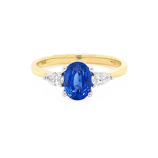 18K Yellow Gold Sapphire & Diamond Trilogy Ring