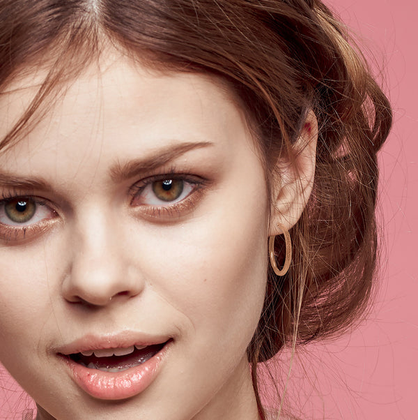 9K Rose Gold Medium Dimple Facet Hoop Earrings