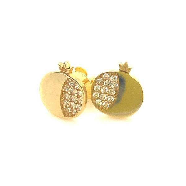 9K Yellow Gold Cubic Zirconia Pomegranate Stud Earrings