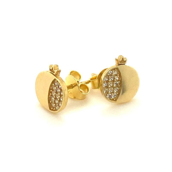 9K Yellow Gold Cubic Zirconia Pomegranate Stud Earrings