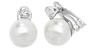Sterling Silver CZ and Pearl Set Clip On Earrings