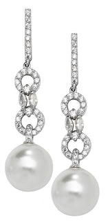 Sterling Silver CZ and Pearl Set Drop Earrings
