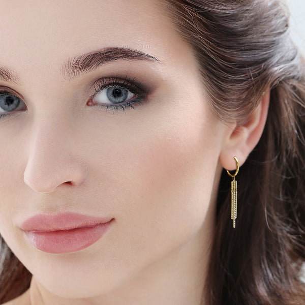 9K Yellow Gold CZ Drop Earrings