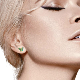 9ct Yellow Gold Emerald Butterfly Stud Earrings