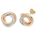 9ct 3- Coloured Gold CZ Stud Earrings