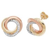9ct 3- Coloured Gold CZ Stud Earrings