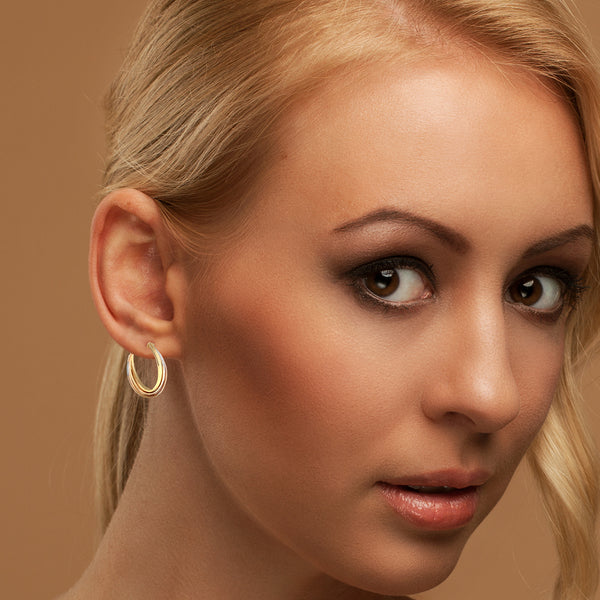 9K 3 Colour Gold Medium Triple Oval Hoop Earrings