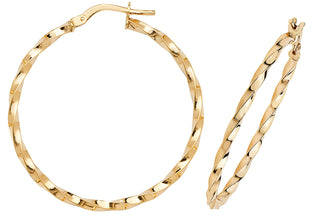 9K Yellow Gold Twist Creole Hoop Earrings