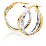 9ct 2 Coloured Gold Diamond Cut Hoop Earrings