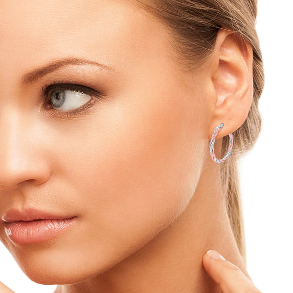 9K 2 Colour Gold 20mm Flat Twist Hoop Earrings