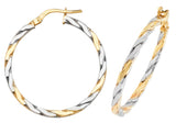 9ct 2-Coloured Twist Hoop Earrings