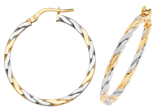 9ct 2-Coloured Twist Hoop Earrings