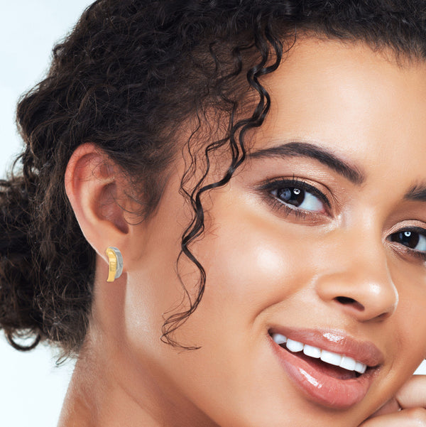 9K 2 Coloured Gold Overlap Half Hoop Earrings