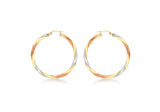 9ct 3 Coloured Gold Satin Twist Creole Earring