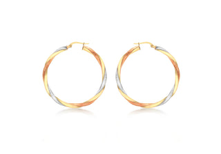 9ct 3 Coloured Gold Satin Twist Creole Earring