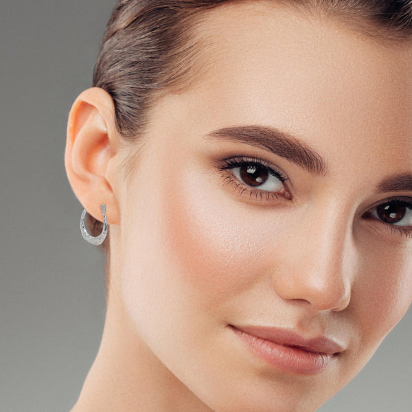 9K White Gold Mini Groove Creole  Hoop Earrings