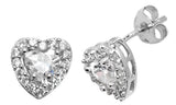 Sterling Silver CZ Set Heart Stud Earrings