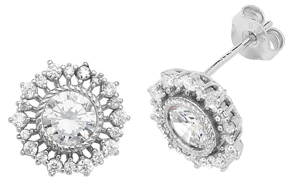 Sterling Silver CZ Set Stud Earrings