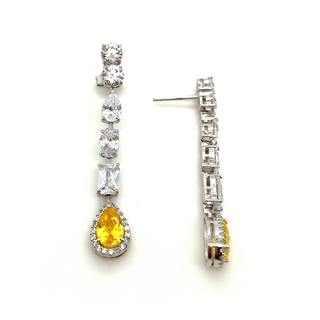 Sterling Silver Yellow Cubic Zirconia Drop Earrings