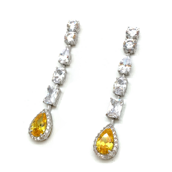 Sterling Silver Yellow Cubic Zirconia Drop Earrings