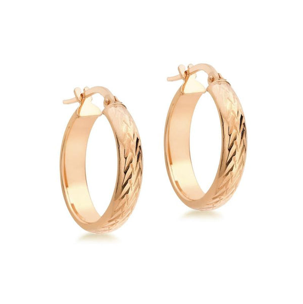 9K Rose Gold Diamond Cut Creole Hoop Earrings