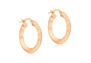 9K Rose Gold Textured Square Hoop Earrings