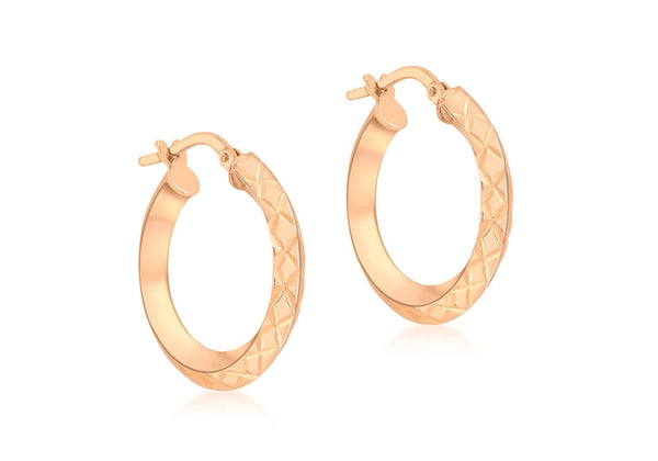 9K Rose Gold Textured Square Hoop Earrings